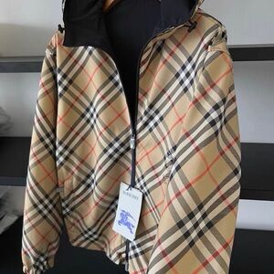 Burberry Beige and Black Plaid Hooded Jacket